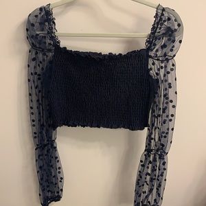 cropped shirt with see through sleeves